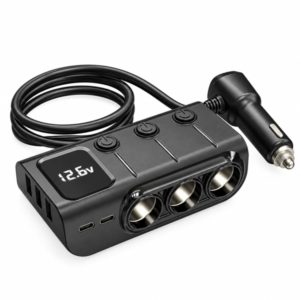 Разветвитель прикуривателя Earldom ES-CS4 на 3 розетки с USB и дисплеем eve2095 фото