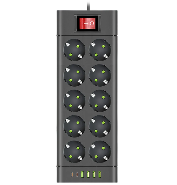 Мережевий фільтр-подовжувач QL-1116u 10 розеток 4-USB 2-Type-C чорний 900000000034IMP фото