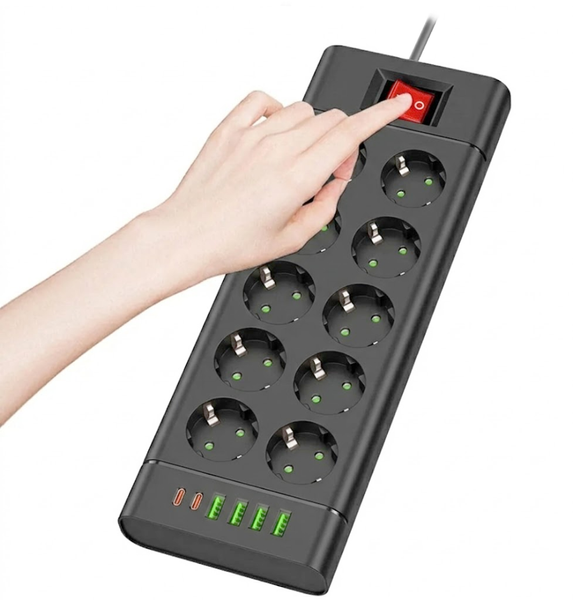 Мережевий фільтр-подовжувач QL-1116u 10 розеток 4-USB 2-Type-C чорний 900000000034IMP фото