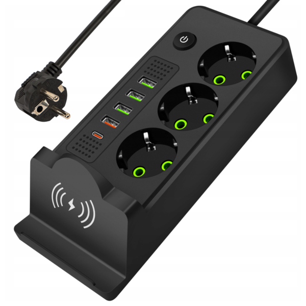 Сетевой фильтр-удлинитель QL-1080u 3 розетки 4-USB 2-Type-C с беспроводной зарядкой черный 900000000036IMP фото