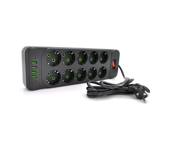 Сетевой фильтр-удлинитель QL-1077U 10 розеток 4-USB 2-Type-C черный 900000000005IMP фото