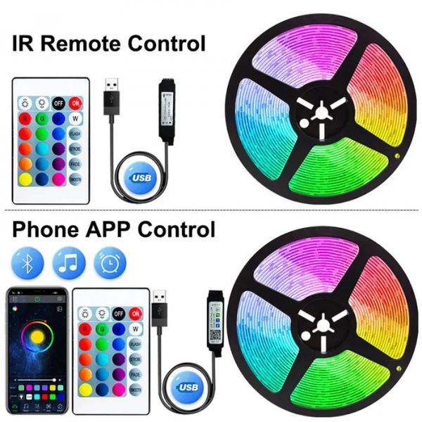 Світлодіодна LED стрічка RGB 10 м USB 5V з пультом і Bluetooth управлінням через додаток для підсвітки кімнати eve1077 фото