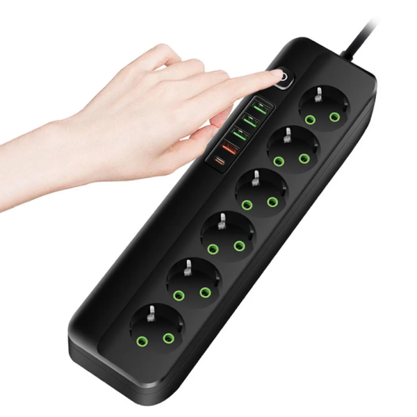 Мережевий фільтр-подовжувач QL-1094u 6 розеток 4-USB 1-Type-C чорний 900000000038IMP фото
