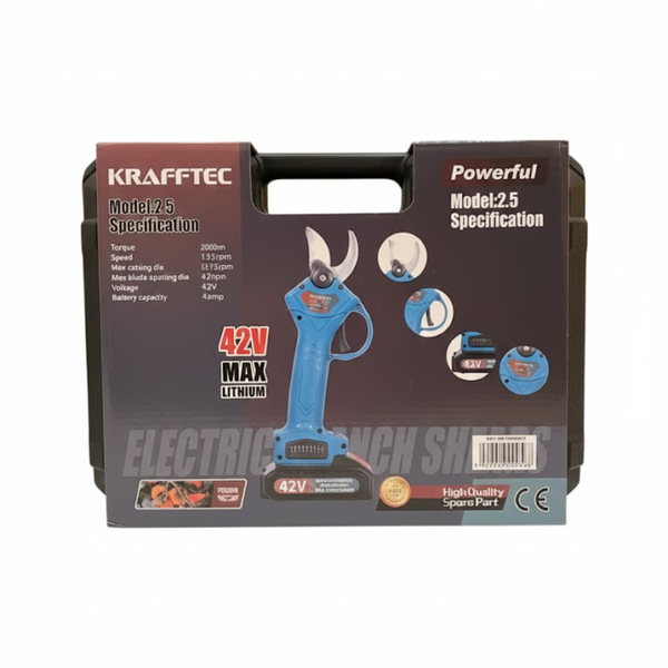 Аккумуляторный секатор Krafftec 42V с кейсом и 2 аккумуляторами eve1294 фото