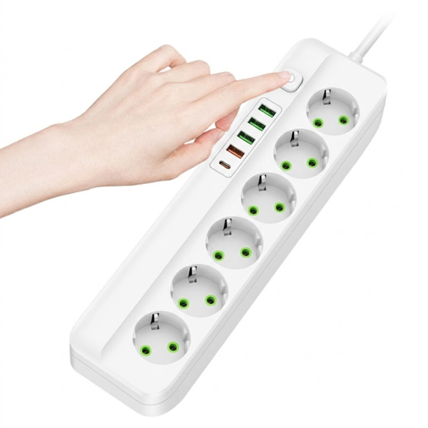 Мережевий фільтр-подовжувач QL-1094u 6 розеток 4-USB 1-Type-C білий 900000000039IMP фото