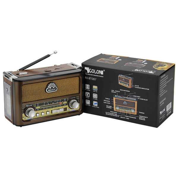 Радіоприймач GOLON RX-BT087 з Bluetooth, акумулятором і ліхтариком eve1686 фото
