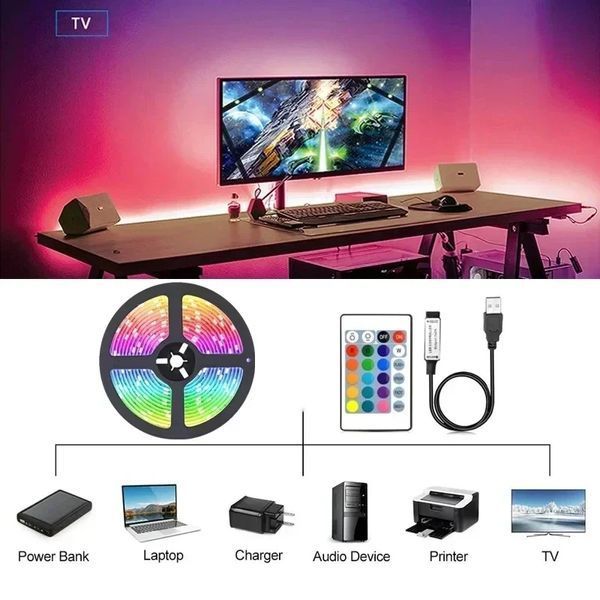 Світлодіодна LED стрічка RGB 5 м USB 5V з пультом і Bluetooth керуванням для підсвітки кімнати eve1296 фото
