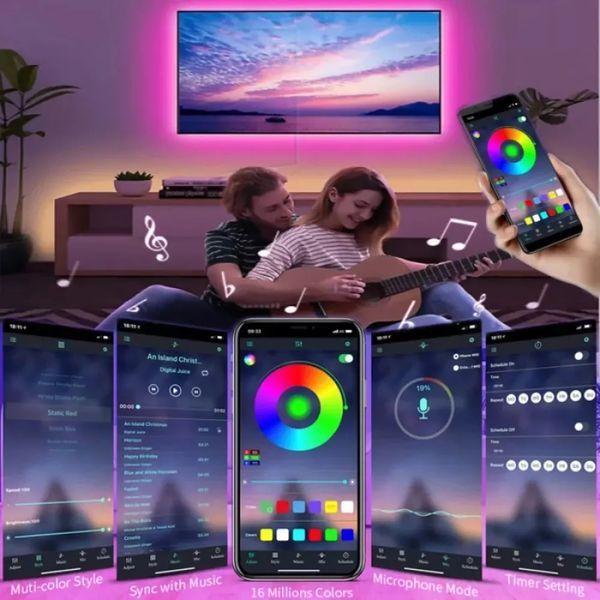 Світлодіодна LED стрічка RGB 5 м USB 5V з пультом і Bluetooth керуванням для підсвітки кімнати eve1296 фото