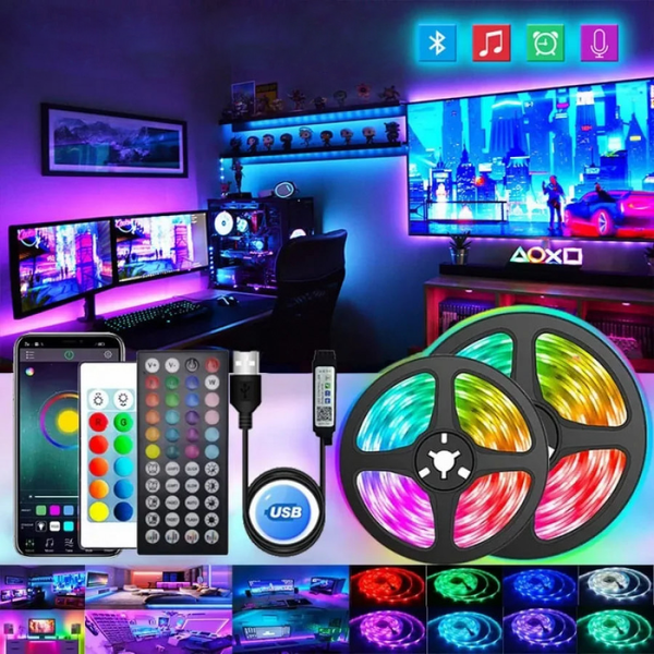 Світлодіодна LED стрічка RGB 5 м USB 5V з пультом і Bluetooth керуванням для підсвітки кімнати eve1296 фото