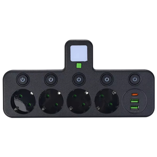 Сетевой адаптер с выключателем и ночник QL-1139u 10A 4 розетки 2-USB 1-Type-C черный 900000000042IMP фото