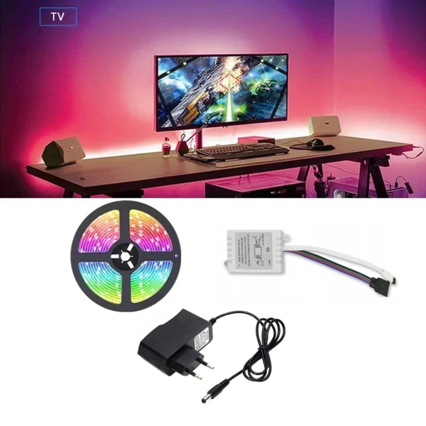 Світлодіодна LED стрічка RGB 5 м 220 В з пультом для підсвітки кімнати eve1354 фото