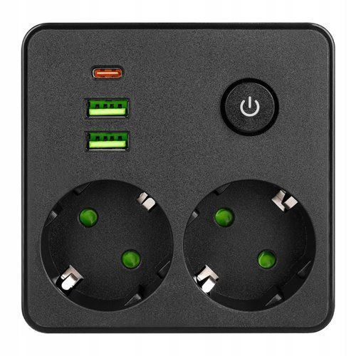 Сетевой разветвитель 2x230 В + USB-A и USB-C, с выключателем и защитой от перенапряжения, черный 900000000025IMP фото