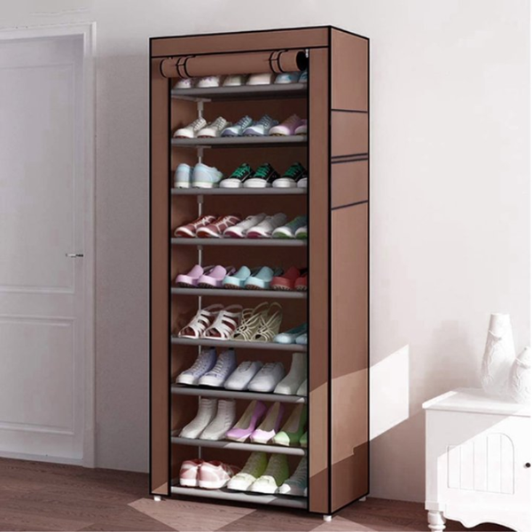 Складной тканевый шкаф-стеллаж для обуви Shoe Cabinet 9 полок 160&times;60&times;30 см коричневый eve1310 фото
