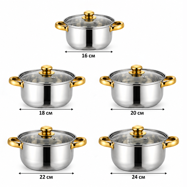 Набір каструль SOUP POT G-A11 з нержавіючої сталі 5 каструль з кришками eve2116 фото