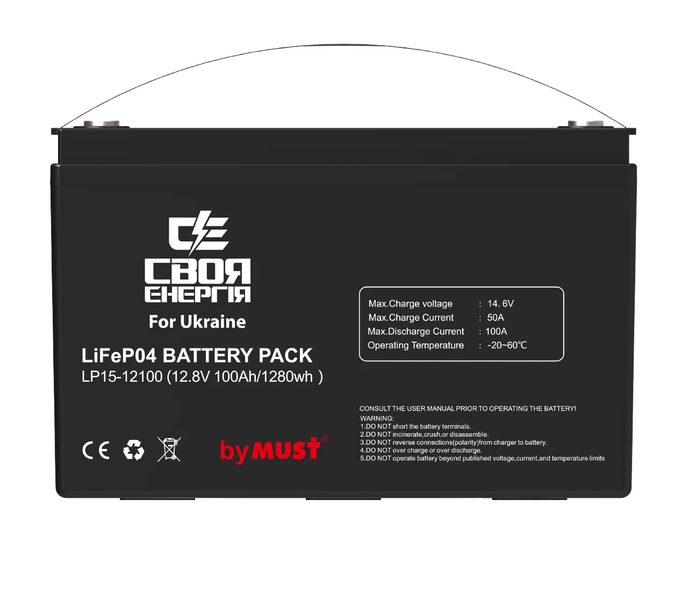 Аккумулятор MUST LiFePO4 12,8V - 100 Ah 1280Wh (BMS 100A/50А) eve1374 фото