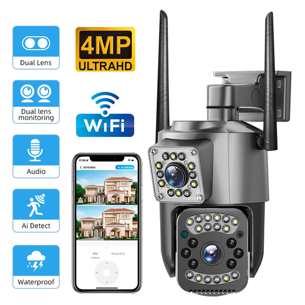 Поворотная уличная Wi-Fi камера видеонаблюдения SC03 V380 Pro 4MP на два объектива eve1457 фото