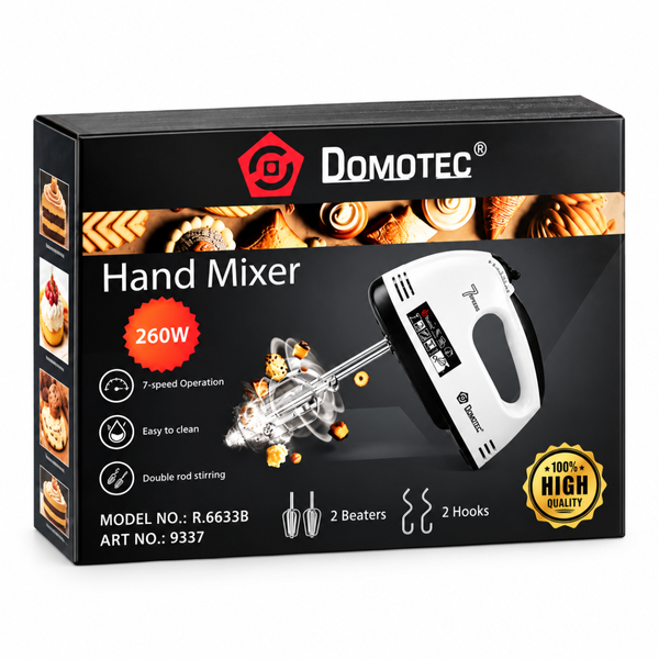 Ручной миксер Domotec R6633B 260 Вт 7 скоростей белый с чёрным eve2082 фото